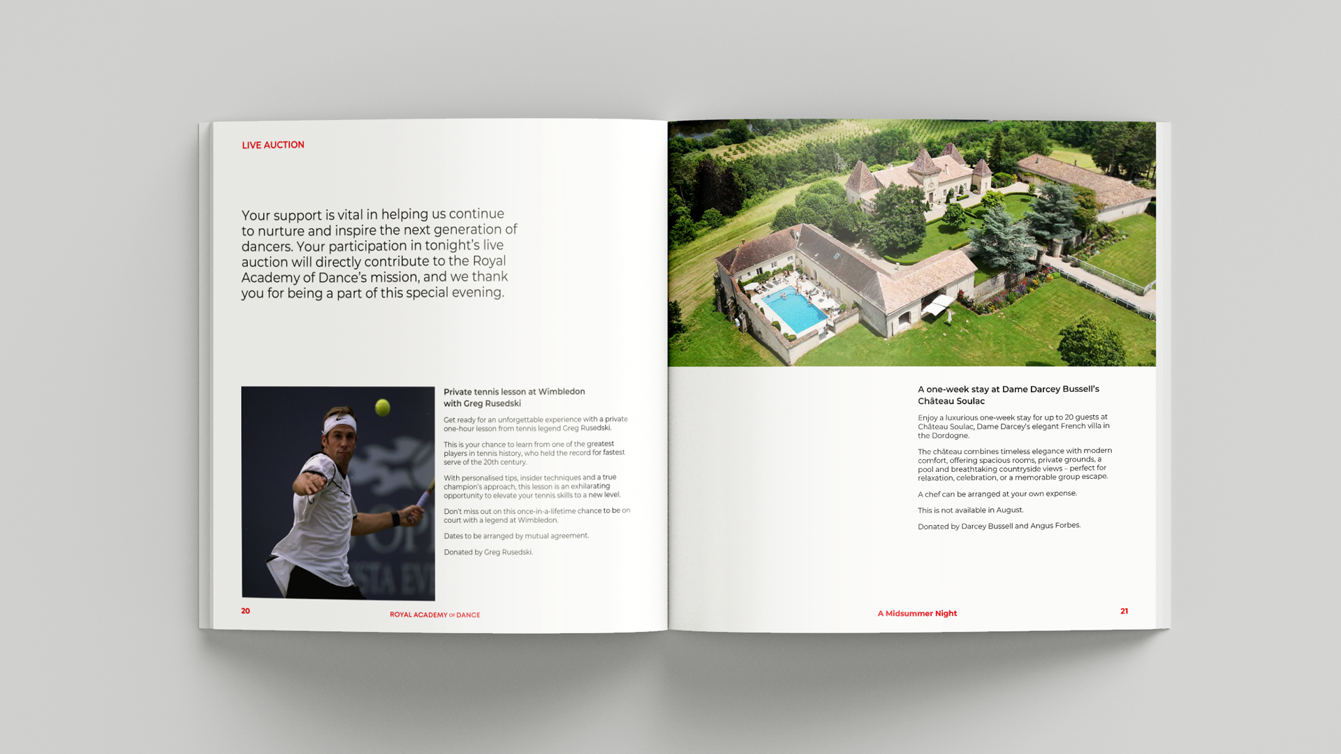 Design and production of the event programme for the Royal Academy of Dance Midsummer Night fundraising event