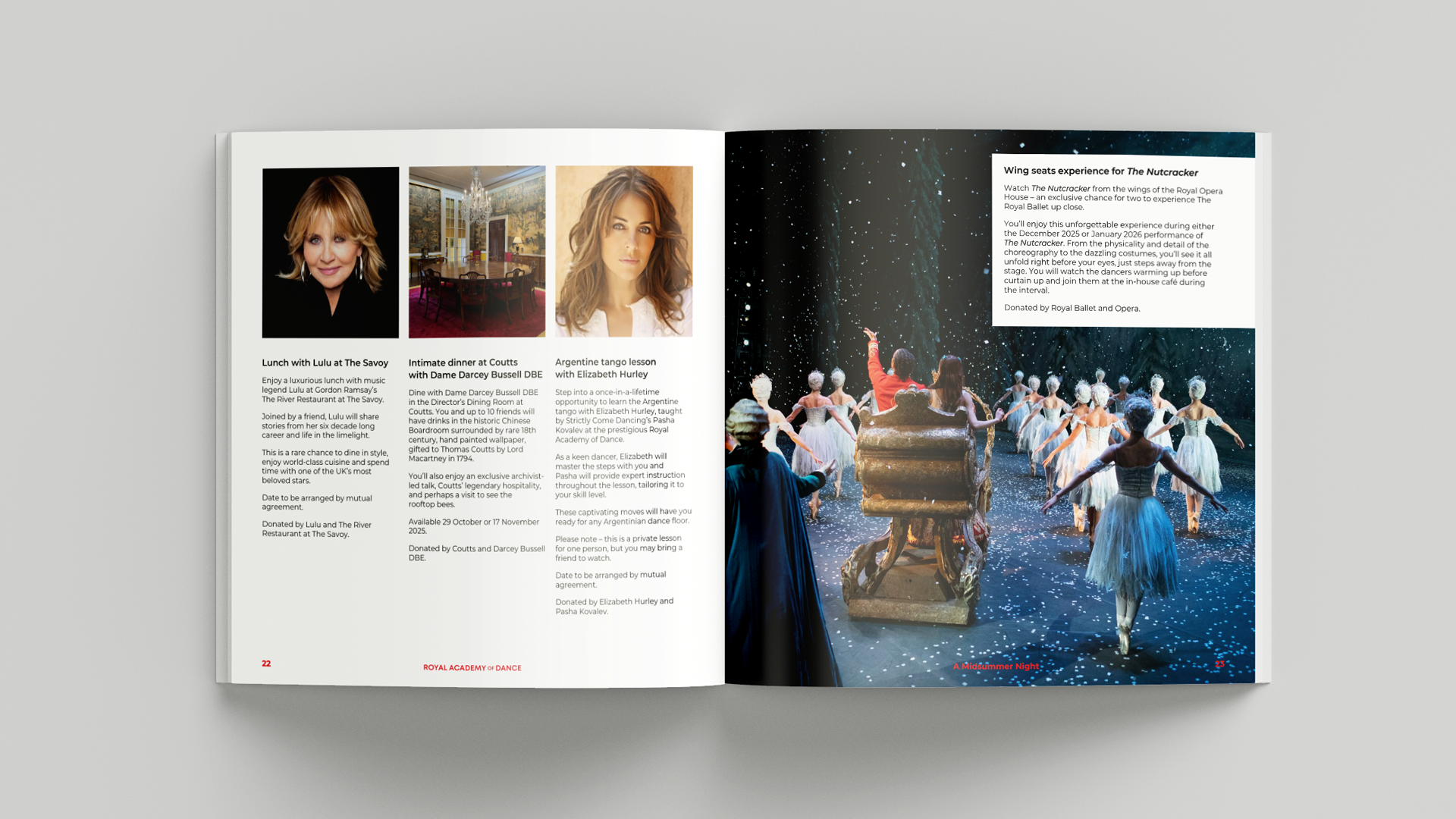 Design and production of the event programme for the Royal Academy of Dance Midsummer Night fundraising event